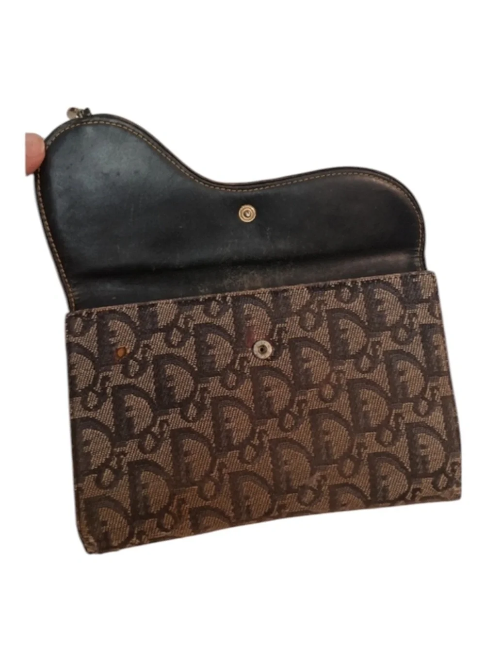 Christian Dior Logo Saddle Trotter TriFold Wallet Canvas Leather Silver Charm